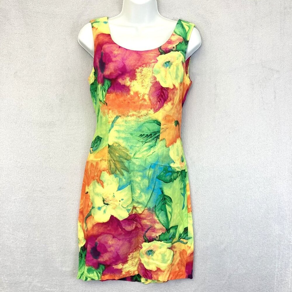 Vintage 90s E.D. Michaels‎ Dress Womens 4 Sleeveless Made USA Floral